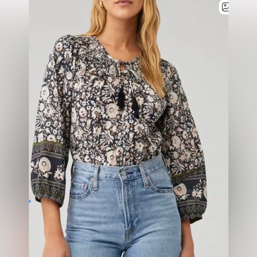 Cleobella Boho Floral Print Women's Top - Black and White